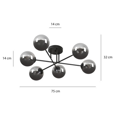 czarna lampa przysufitowa Emibig BRENDI 6B EM832/6B