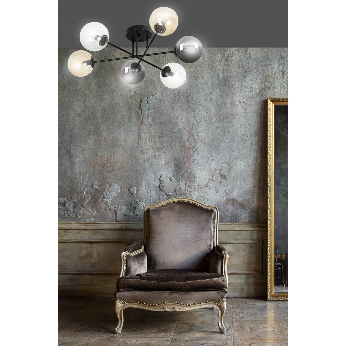 czarna metalowa lampa Emibig BRENDI 6B BL/MIX 1 EM834/6B1