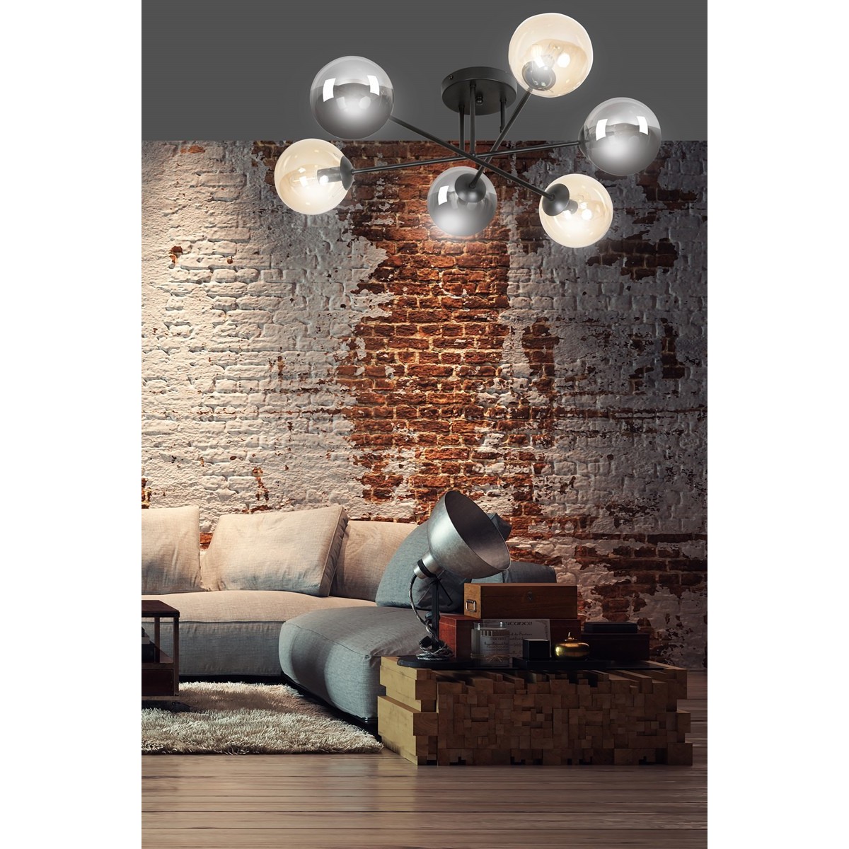 czarna lampa przysufitowa Emibig BRENDI 6B BL/MIX 2 EM834/6B2