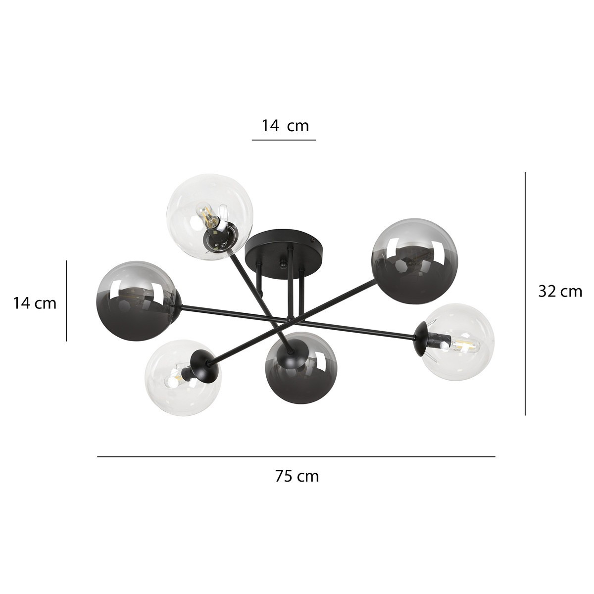 czarna lampa przysufitowa Emibig BRENDI 6B BL/MIX 3 EM834/6B3