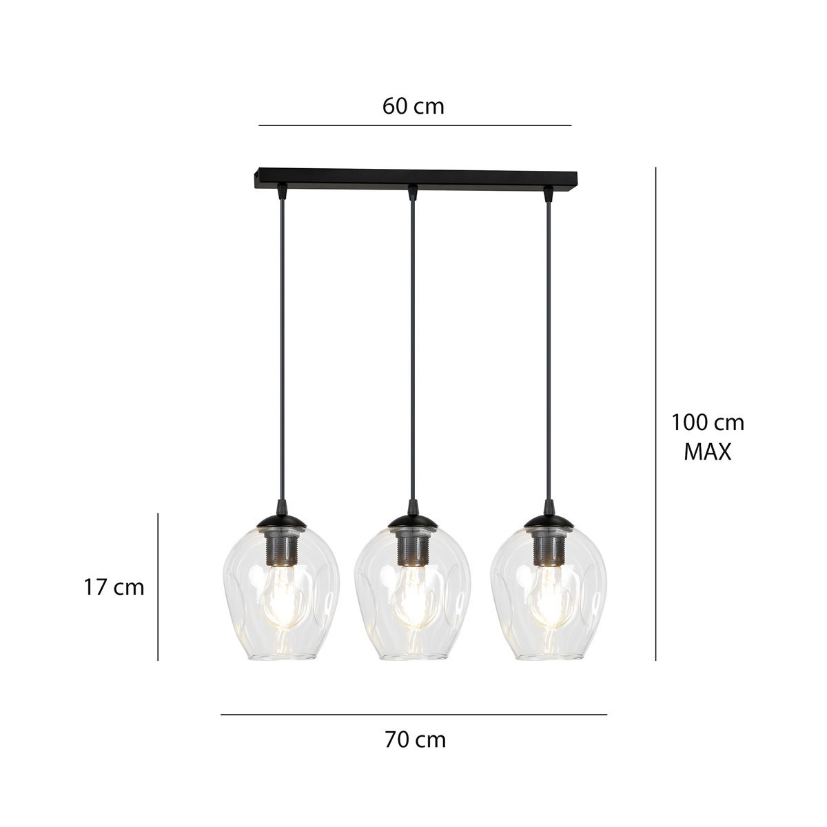czarna lampa wisząca Emibig ISTAR 3  BL /TRANSPARENT  EM679/3