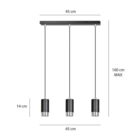 czarna lampa wisząca Emibig FUMIKO 3 BL/CHROME EM816/3