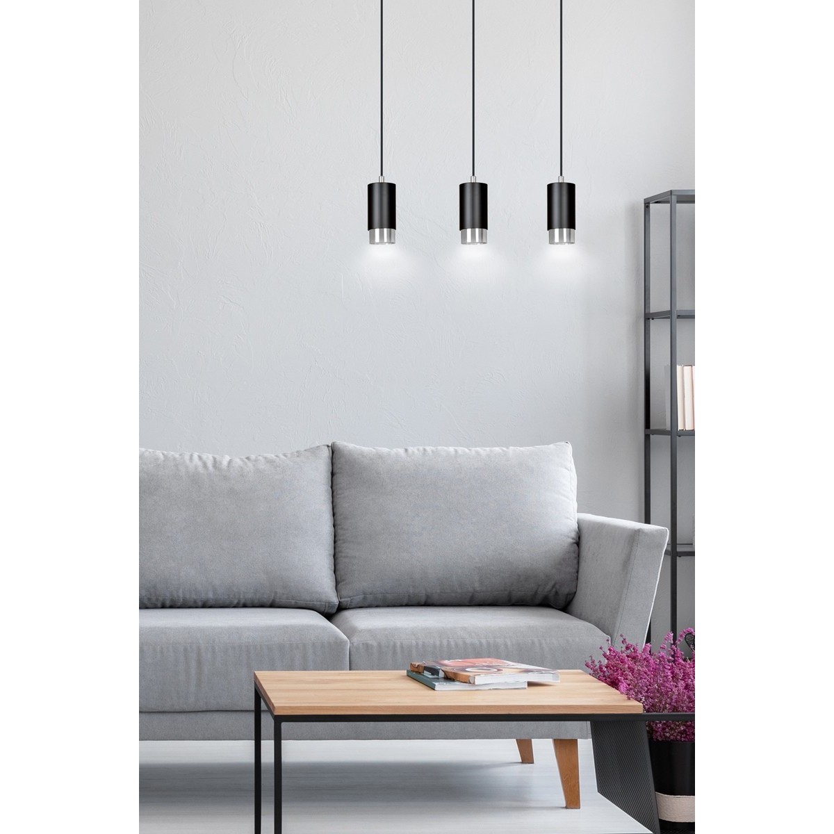 czarna lampa wisząca Emibig FUMIKO 3 BL/CHROME EM816/3