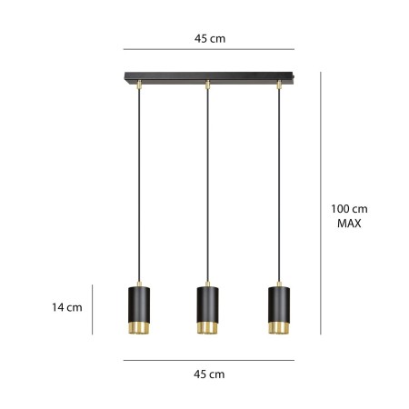 czarno- złota lampa wisząca Emibig FUMIKO 3 BL/GOLD  EM817/3