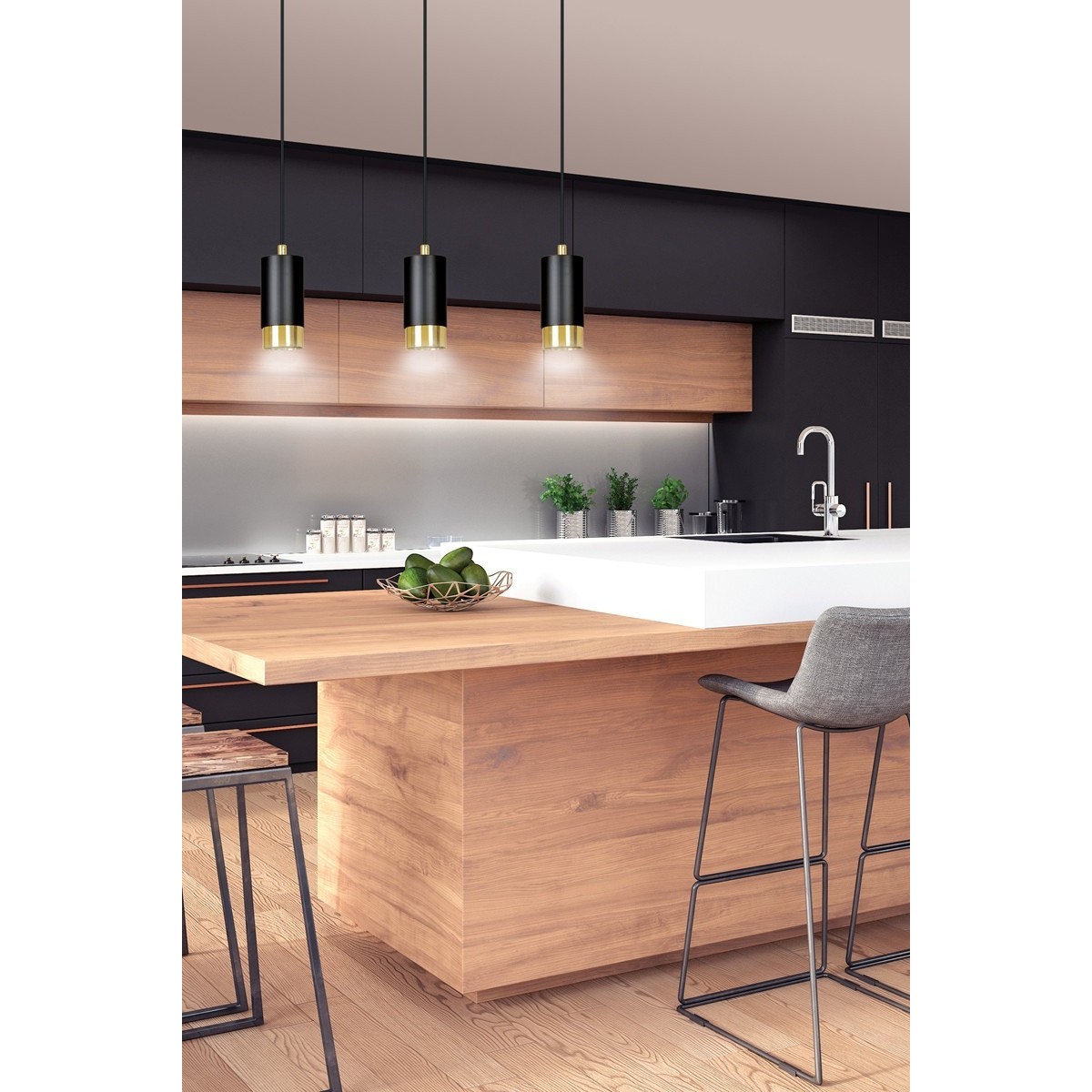 czarno- złota lampa wisząca Emibig FUMIKO 3 BL/GOLD  EM817/3