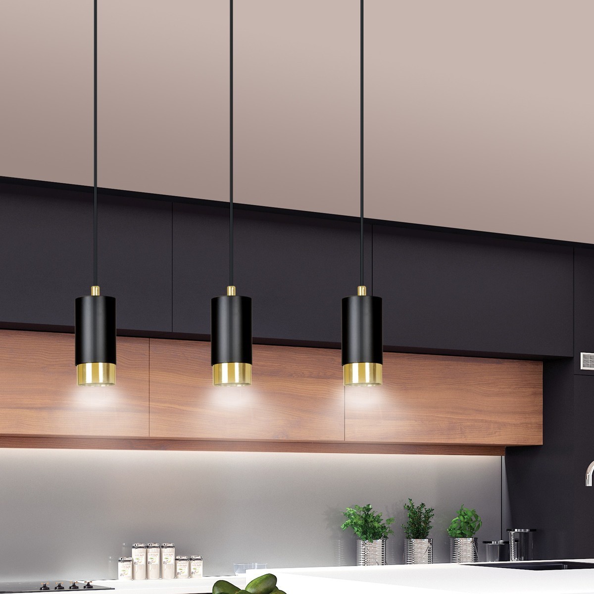 czarno- złota lampa wisząca Emibig FUMIKO 3 BL/GOLD  EM817/3