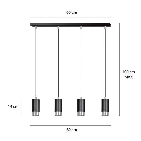 czarna lampa wisząca Emibig FUMIKO 4 BL/CHROME EM816/4