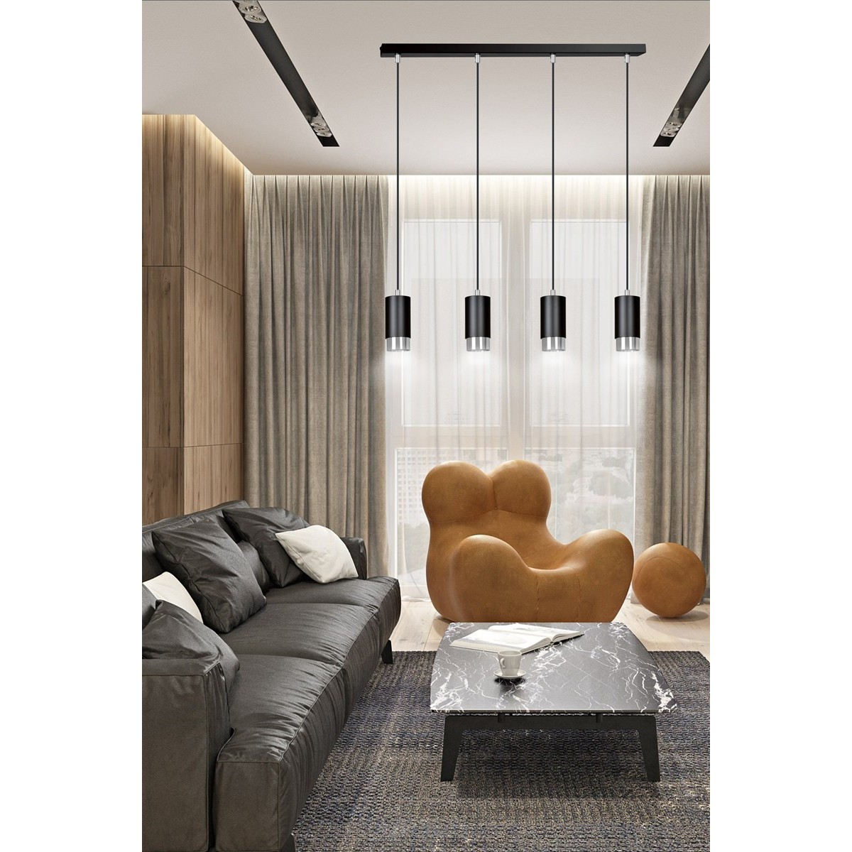 czarna lampa wisząca Emibig FUMIKO 4 BL/CHROME EM816/4