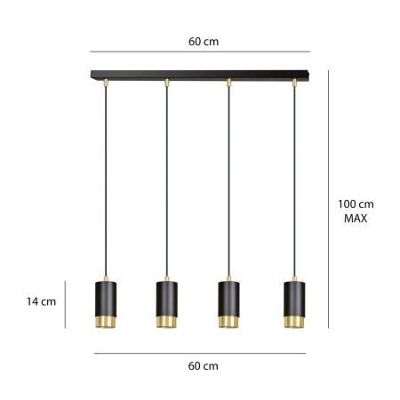 czarno- złota lampa wisząca Emibig FUMIKO 4 BL/GOLD  EM817/4