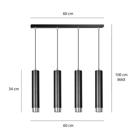 Czarno srebrna lampa wisząca Emibig KIBO 4 BL/CHROME EM643/4