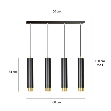 Czarno złota lampa wisząca Emibig KIBO 4 BL/GOLD  EM644/4