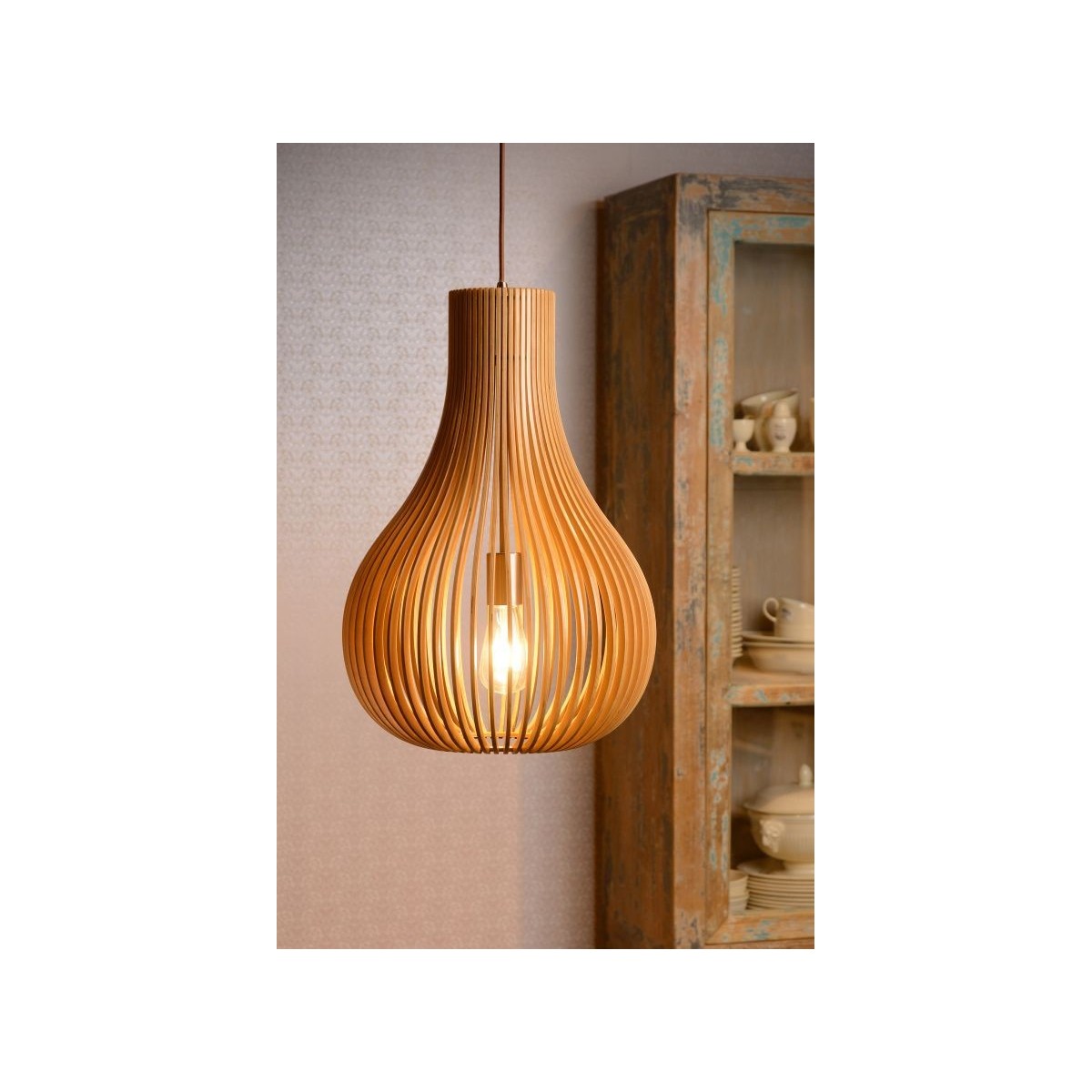 Lucide 01400/38/72 BODO - Lampa wisząca - 38 cm - 1xE27 - Jasne drewno