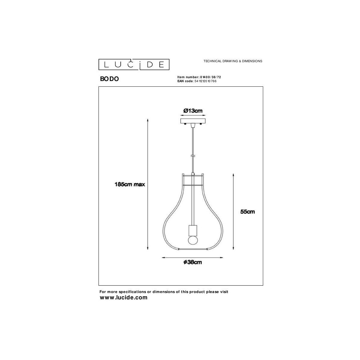 Lucide 01400/38/72 BODO - Lampa wisząca - 38 cm - 1xE27 - Jasne drewno