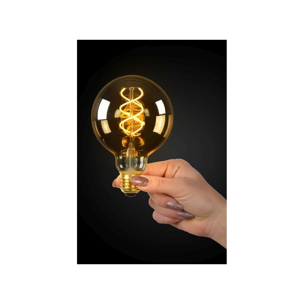 Lucide 49032/05/62 Żarówka G95 - 9.5 cm - LED Dim. - E27 - 1x4.9W 2200K - Bursztynowa