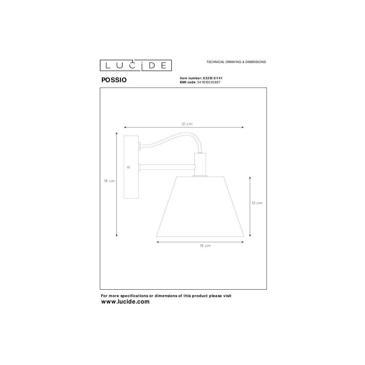 Lucide 03213/01/41 POSSIO - Kinkiet - 1xE14 - Szary