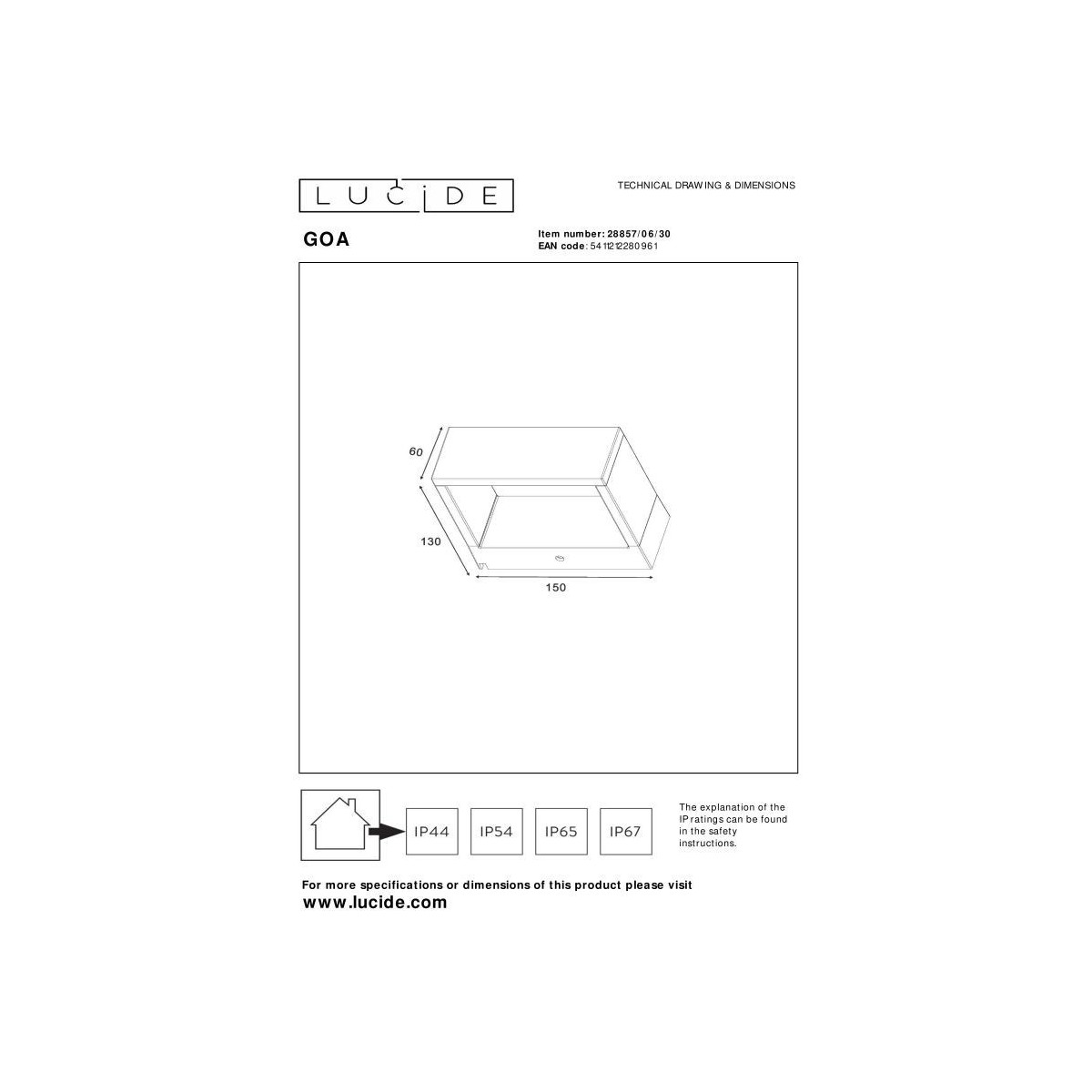 Lucide 28857/06/30 GOA - Kinkiet do wewnątrz i na zewnątrz - LED - 1x10W 3000K - IP54 - Antracyt
