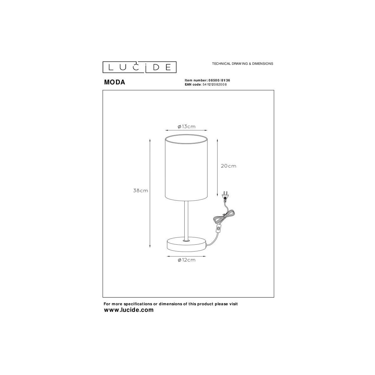 Lucide 08500/81/36 MODA - Lampa stołowa - 13 cm - 1xE27 - Szara