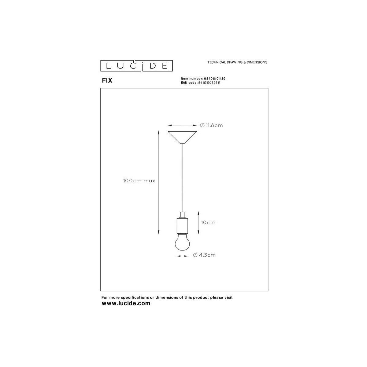 Lucide 08408/01/30 FIX - Lampa wisząca - 10 cm - 1xE27 - Czarna