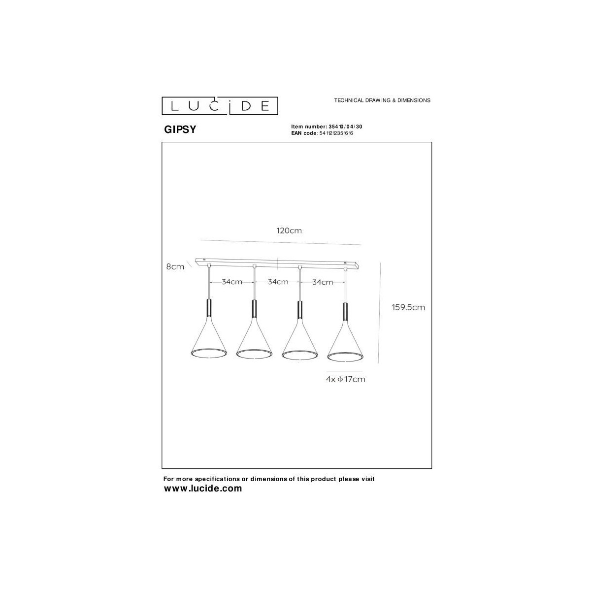 Lucide 35410/04/30 GIPSY - Lampa wisząca - 4xE27 - Czarna