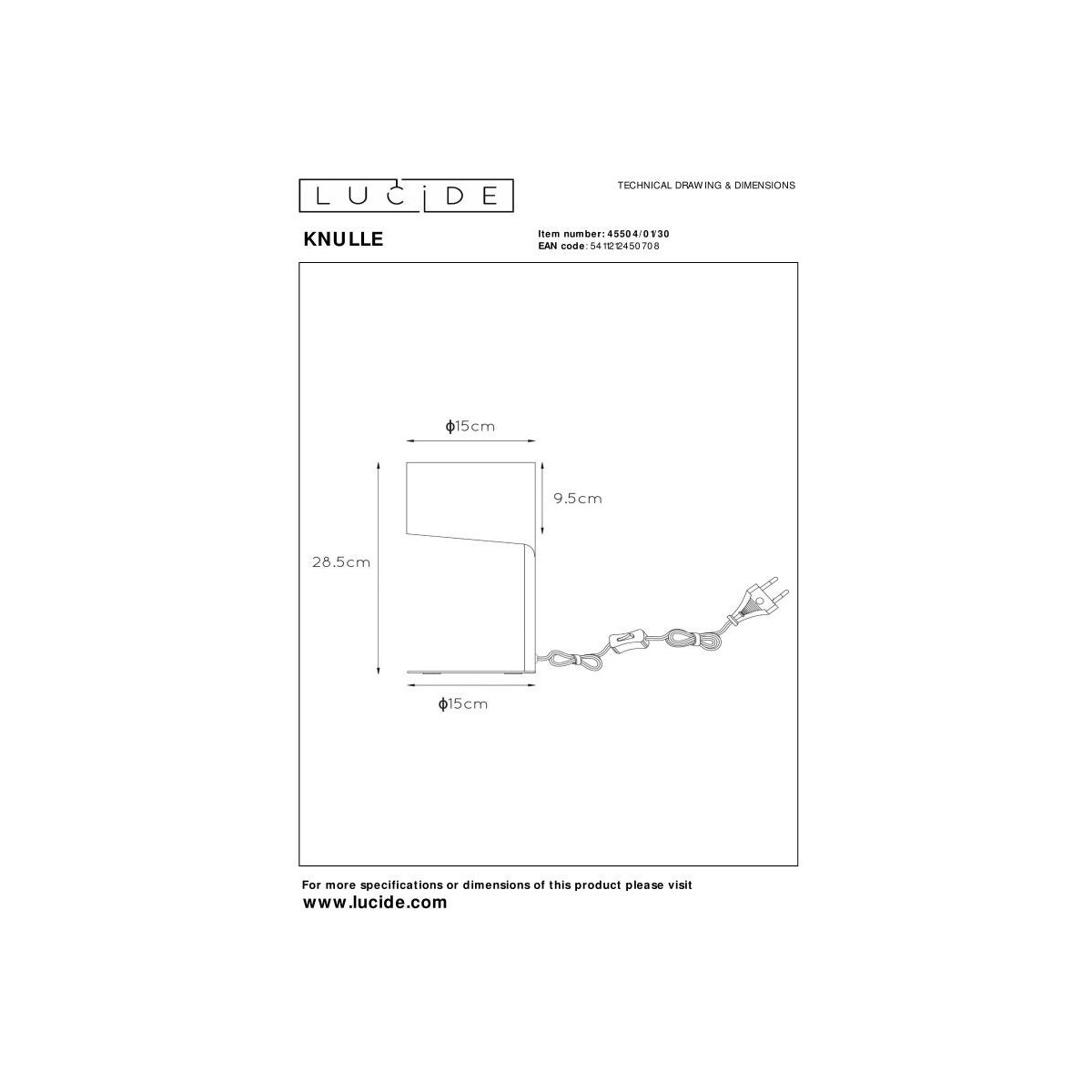 Lucide 45504/01/30 KNULLE - Lampa stołowa - 15 cm - 1xE14 - Czarna