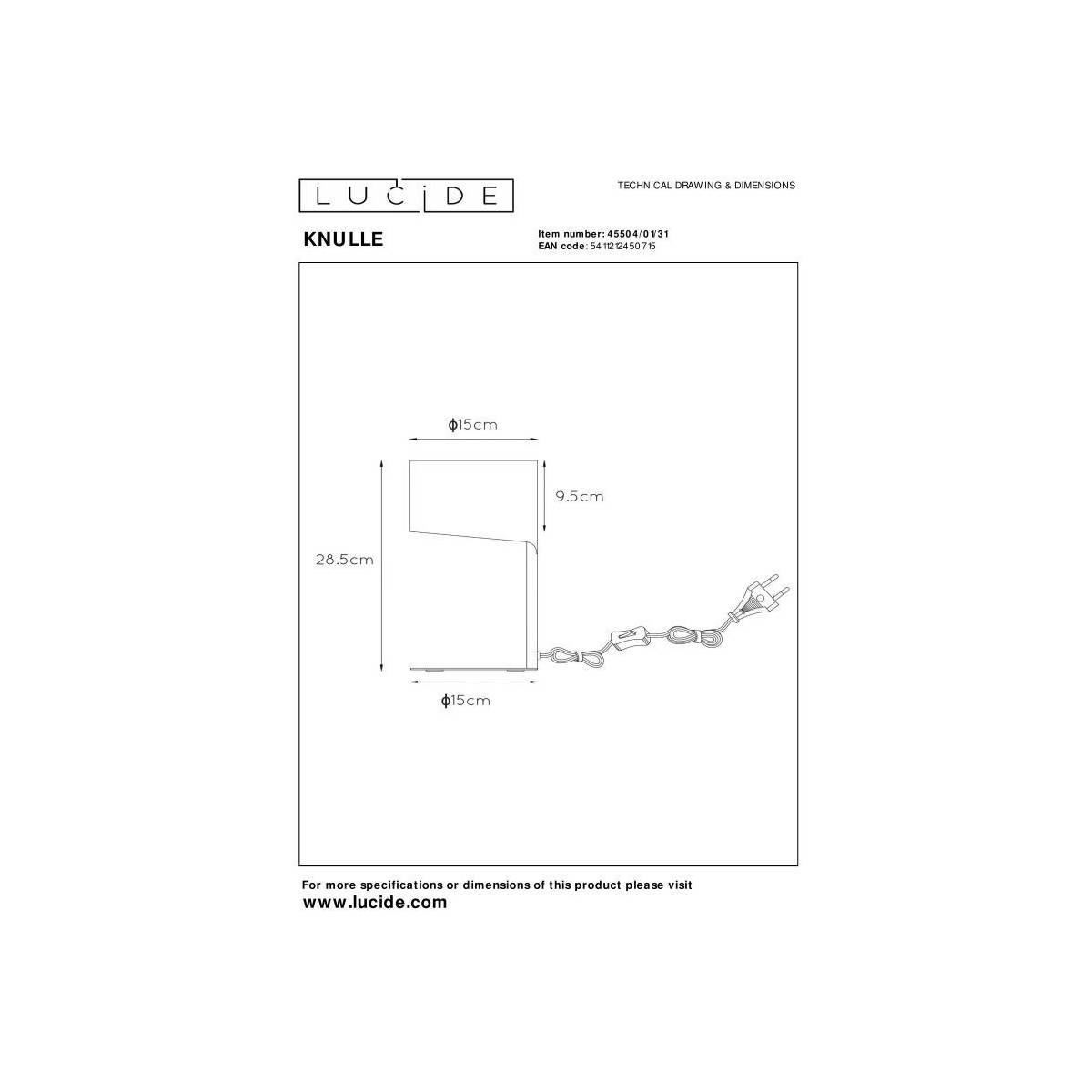 Lucide 45504/01/31 KNULLE - Lampa stołowa - 15 cm - 1xE14 - Biała