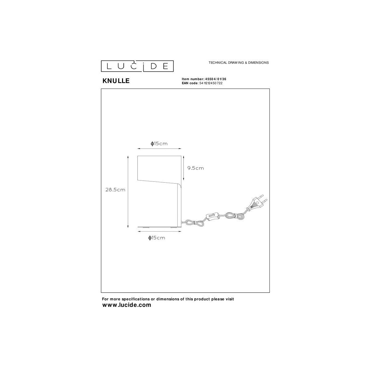 Lucide 45504/01/36 KNULLE - Lampa stołowa - 15 cm - 1xE14 - Szara