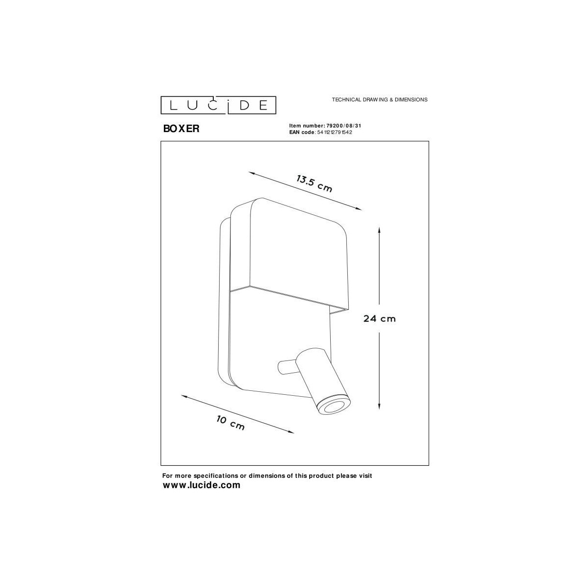 Lucide 79200/08/31 BOXER - Lampka nocna - Kinkiet - LED - 3000K - Z portem ładowania USB - Biały