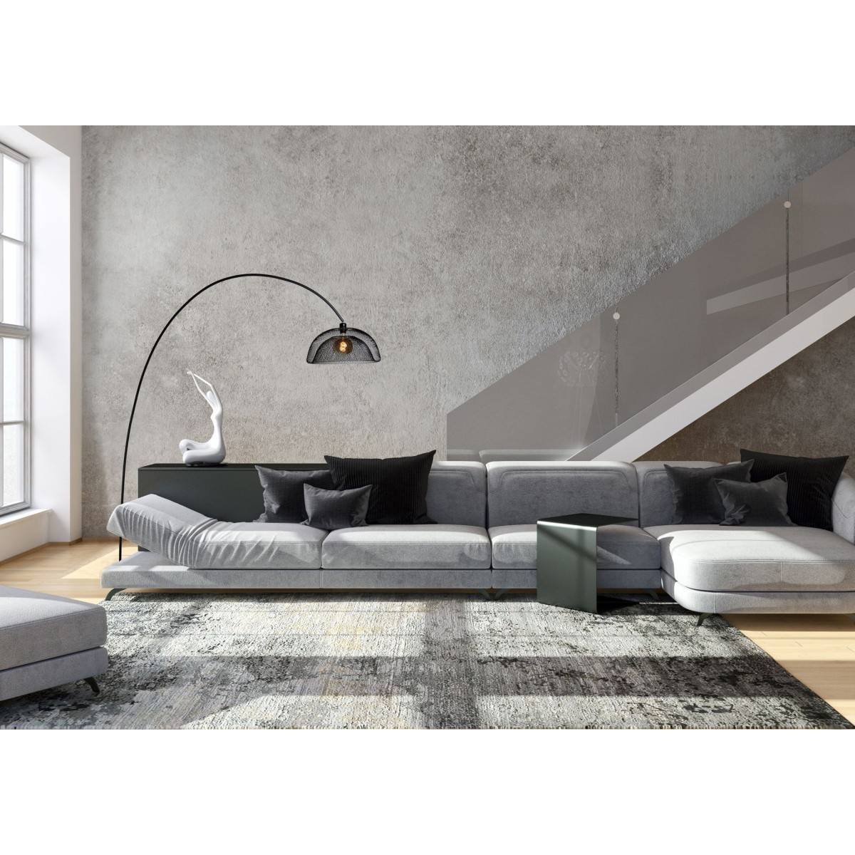 Lucide 30773/01/30 MESH - Lampa podłogowa łukowa - 1xE27 - Czarna