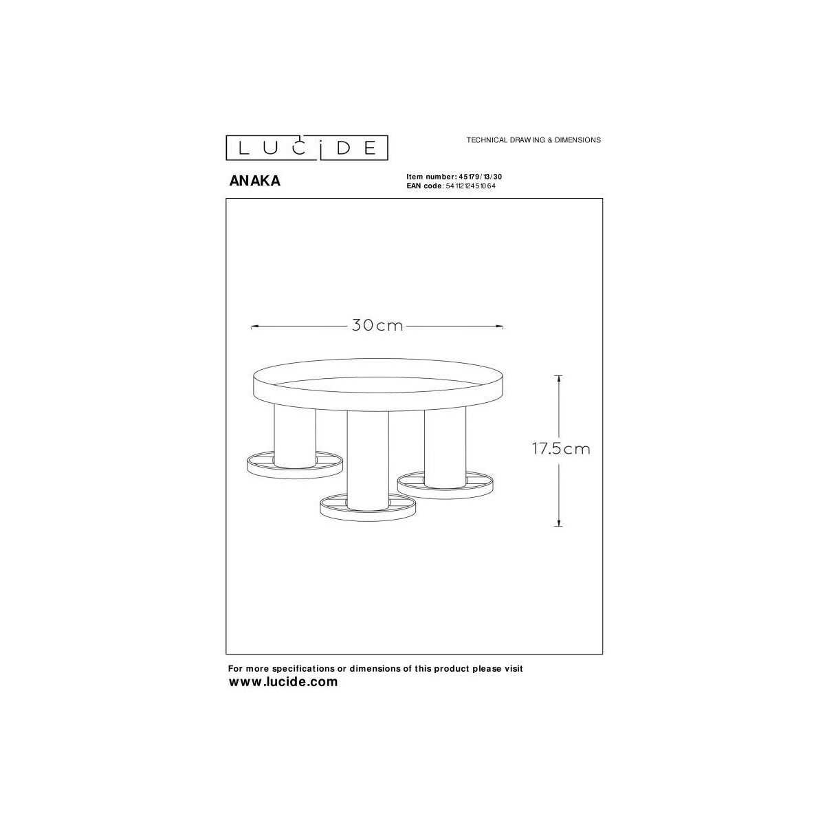 Lucide 45179/13/30 ANAKA - Lampa sufitowa wpuszczana - 30 cm - 3xE27 - Czarna
