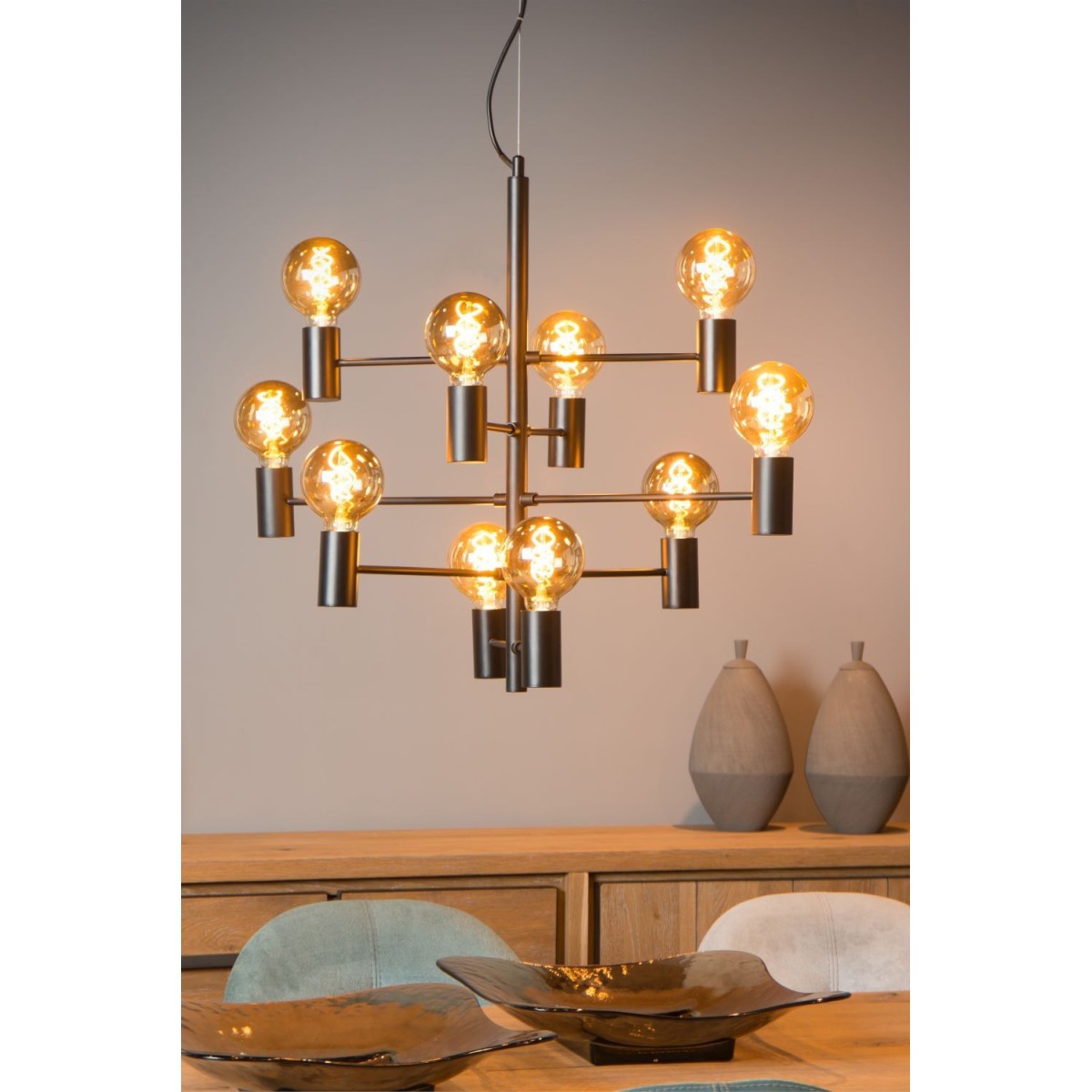 Lucide 21421/10/30 LEANNE - Lampa wisząca - 65 cm - 10xE27 - Czarna