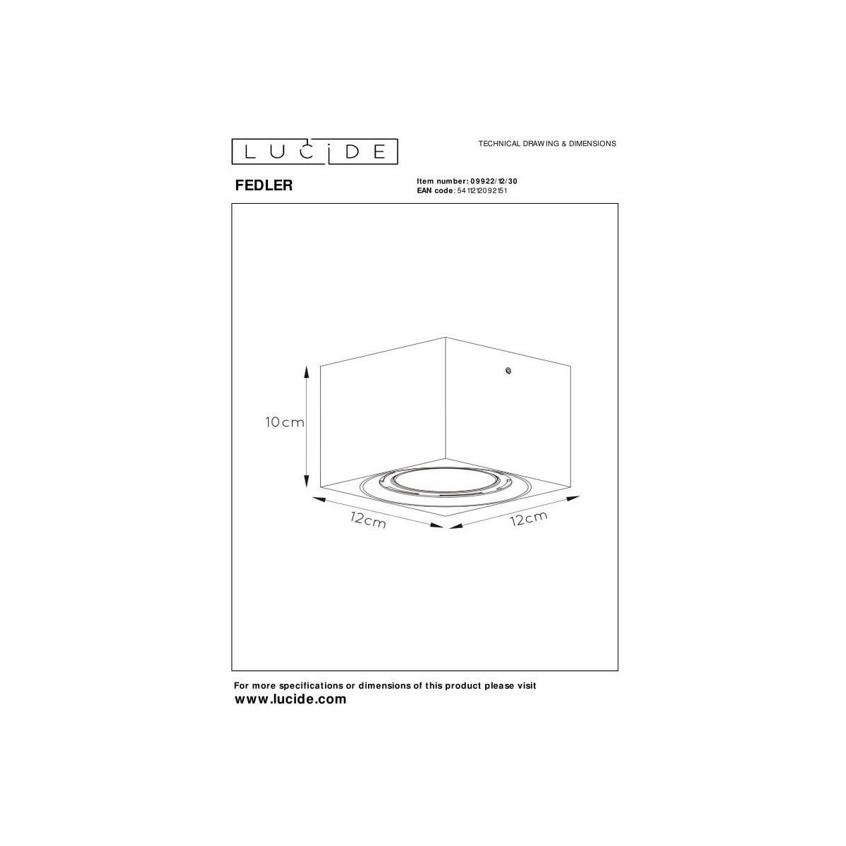 Lucide 09922/12/30 FEDLER - Reflektor sufitowy - LED Ściemnialny do ciepłego - GU10 (ES111) - 1x12W 2200K-3000K - Czarny