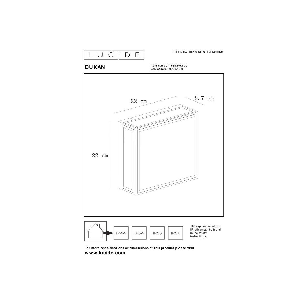 Lucide 15802/02/30 DUKAN - Lampa sufitowa wpuszczana do wewnątrz i na zewnątrz - 2xE27 - IP65 - Czarna