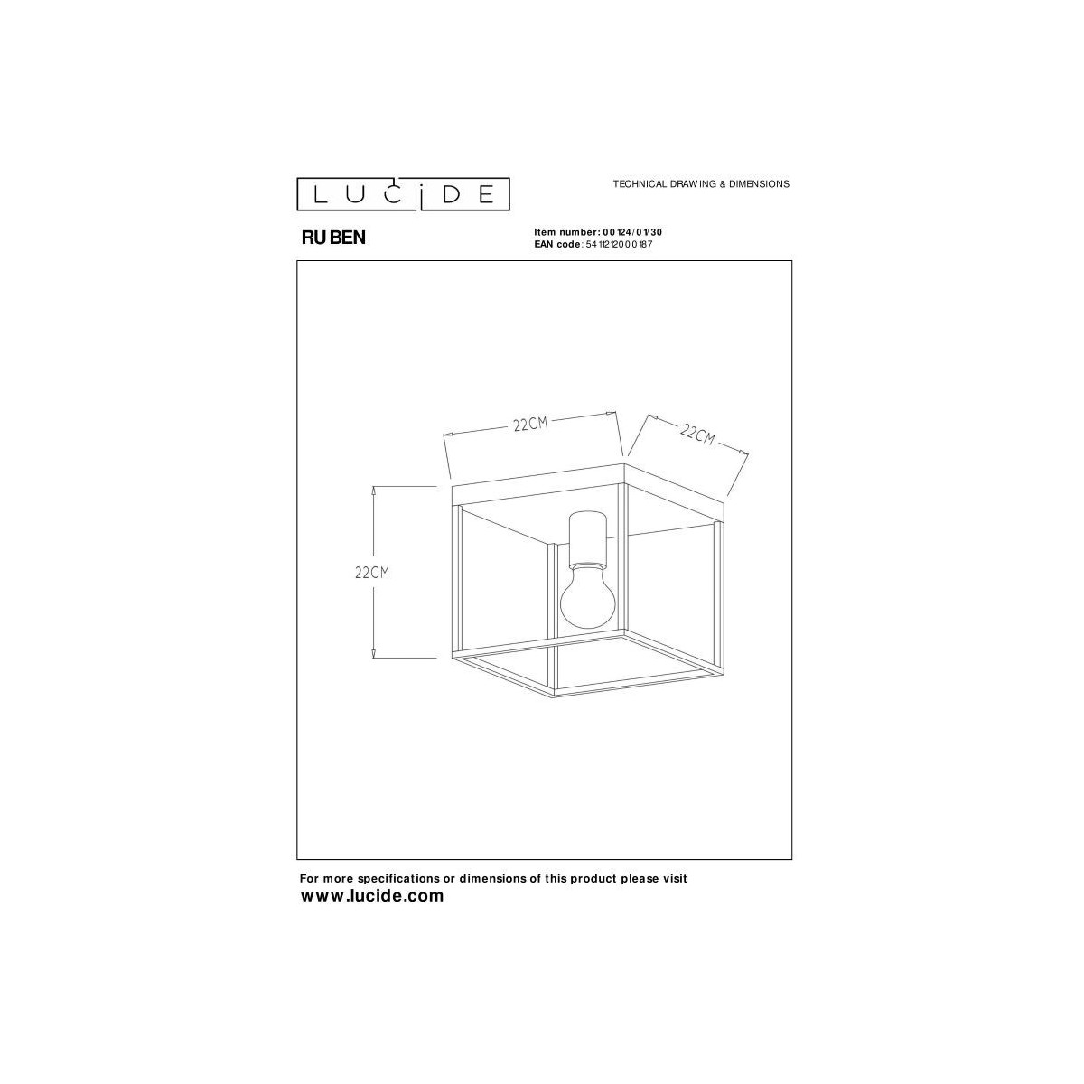 Lucide 00124/01/30 RUBEN - Lampa sufitowa wpuszczana - 1xE27 - Czarny