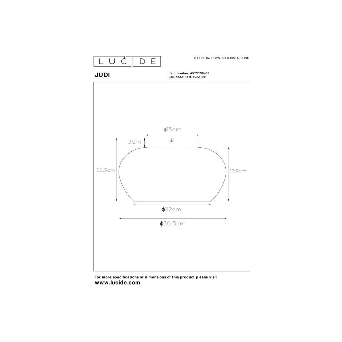 Lucide 45177/30/65 JUDI - Lampa sufitowa wpuszczana - 30.5 cm - 1xE27 - Szary dymny