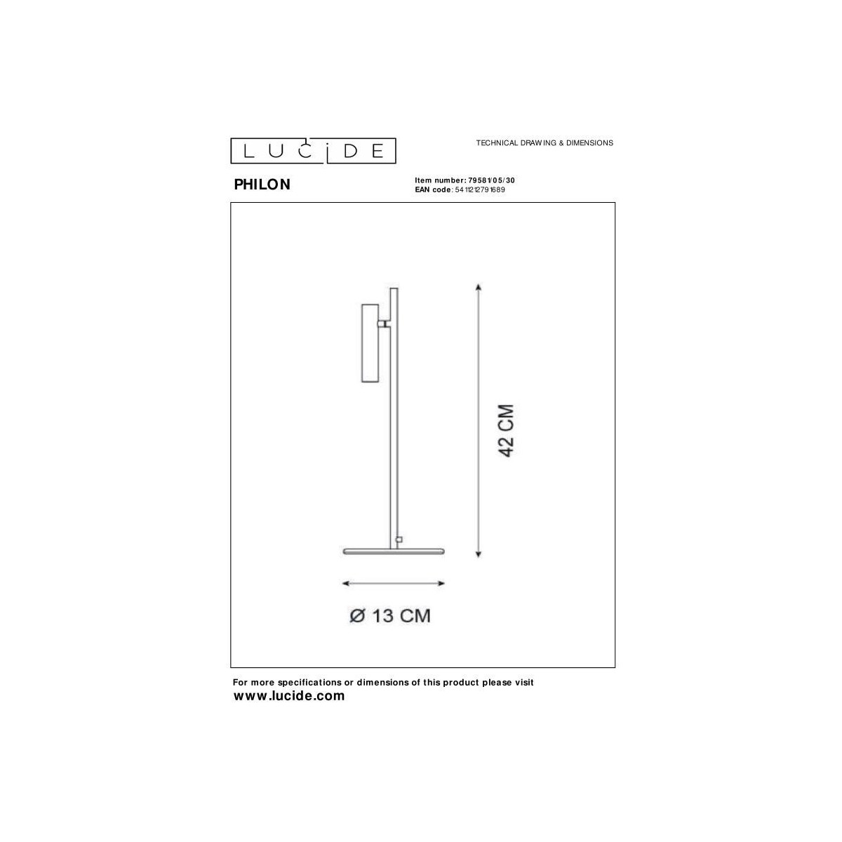 Lucide 79581/05/30 PHILON - Lampa biurkowa - 13 cm - LED ściemnialna - 1x4.5W 3000K - czarna