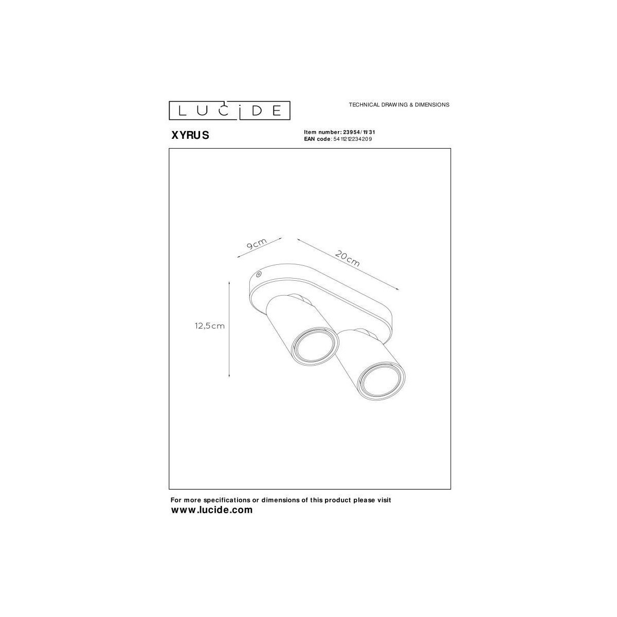 Lucide 23954/11/31 XYRUS - Reflektor sufitowy - LED Ściemnialny do ciepłego - GU10 - 2x5W 2200K-3000K - Biały