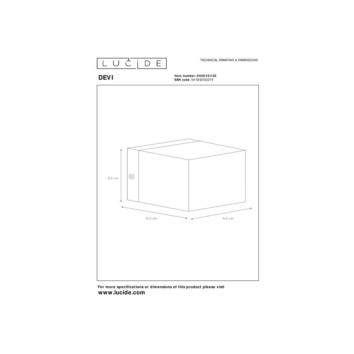 Lucide 09201/01/30 DEVI - Kinkiet - 1xG9 - Czarny