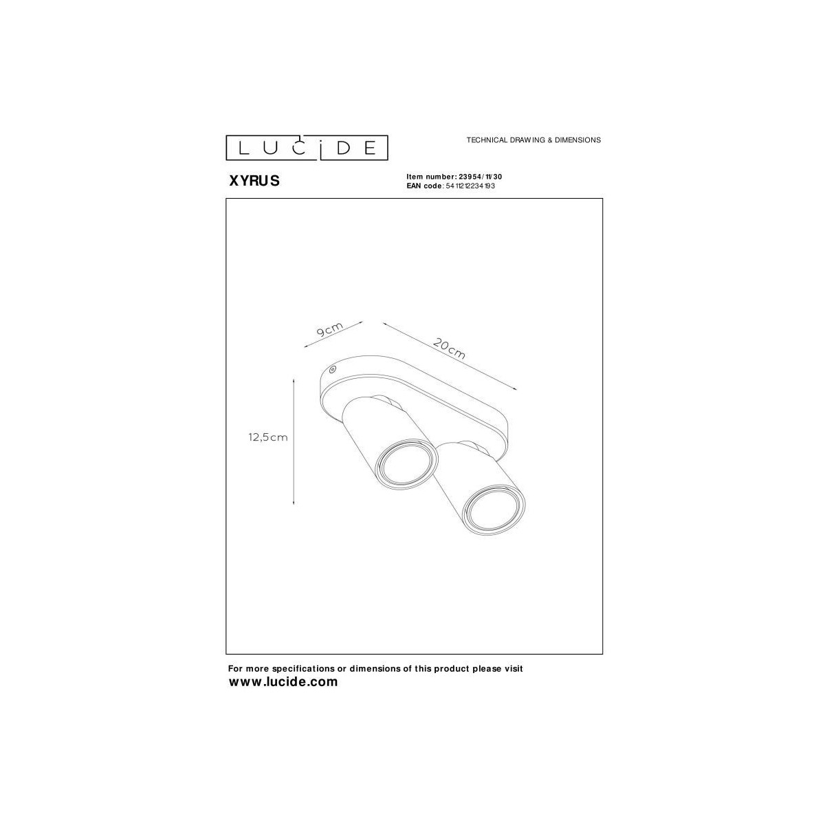 Lucide 23954/11/30 XYRUS - Reflektor sufitowy - LED Ściemnialny do ciepłego - GU10 - 2x5W 2200K-3000K - Czarny