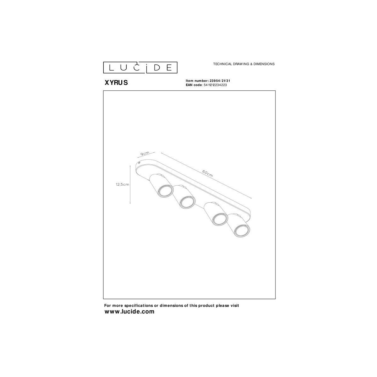 Lucide 23954/21/31 XYRUS - Reflektor sufitowy - LED Ściemnialny do ciepłego - GU10 - 4x5W 2200K-3000K - Biały