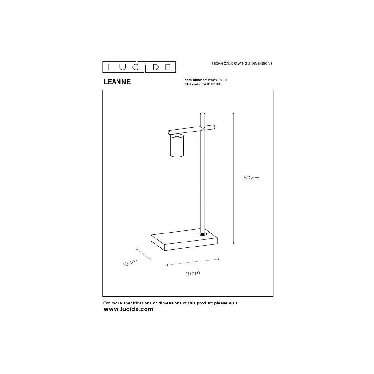 Lucide 21521/01/30 LEANNE - Lampa stołowa - 1xE27 - Czarna