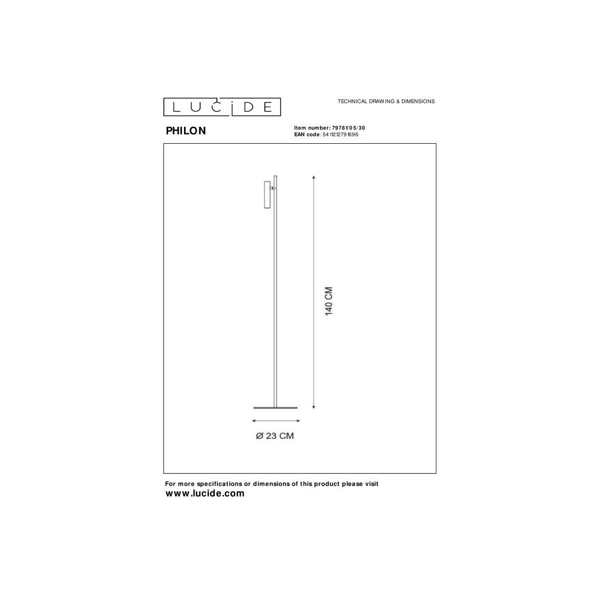 Lucide 79781/05/30 PHILON - Lampa podłogowa do czytania - 23 cm - LED Dim. - 1x4.5W 3000K - Czarna