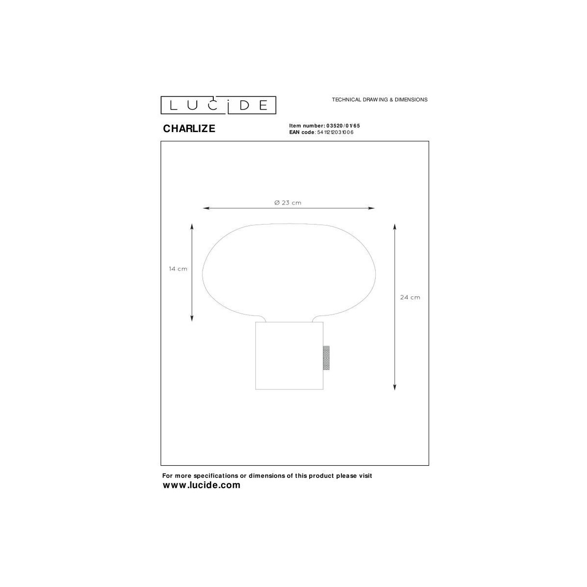 Lucide 03520/01/65 CHARLIZE - Lampa stołowa - 23 cm - 1xE27 - Czarna