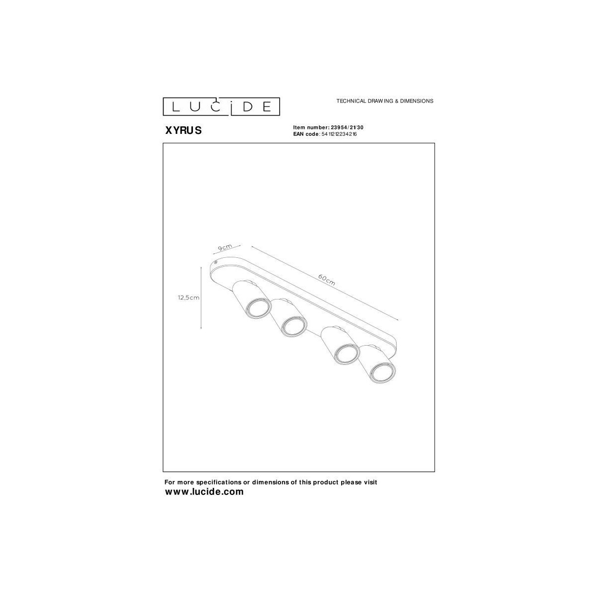 Lucide 23954/21/30 XYRUS - Reflektor sufitowy - LED Ściemnialny do ciepłego - GU10 - 4x5W 2200K-3000K - Czarny