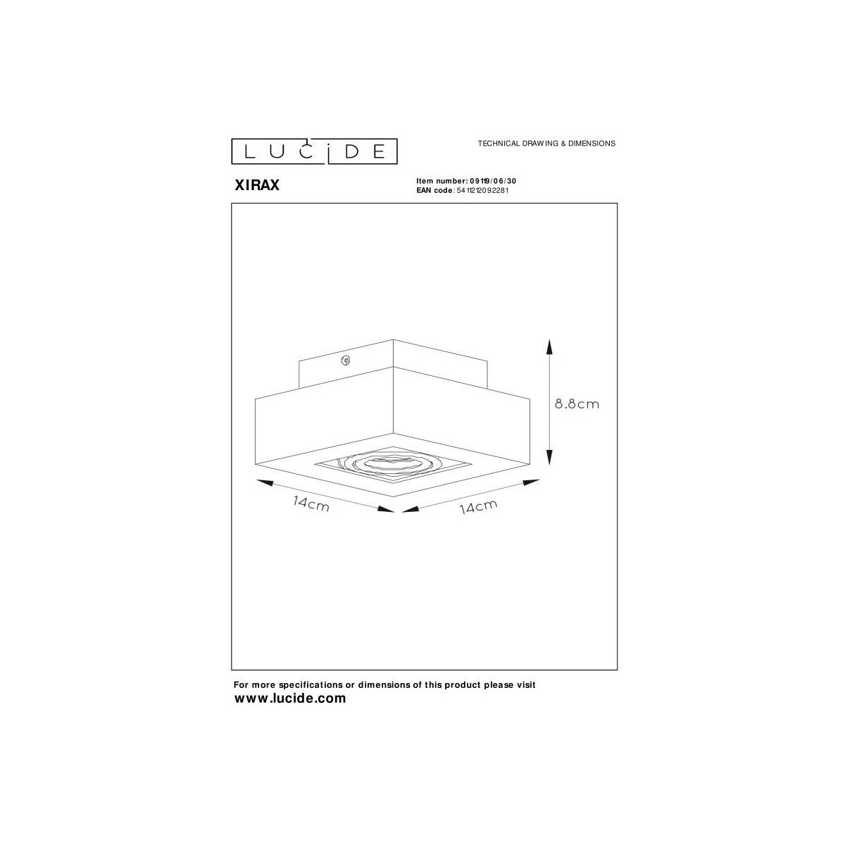 Lucide 09119/06/30 XIRAX - Reflektor sufitowy - LED Ściemnialny do ciepłego - GU10 - 1x5W 2200K-3000K - Czarny
