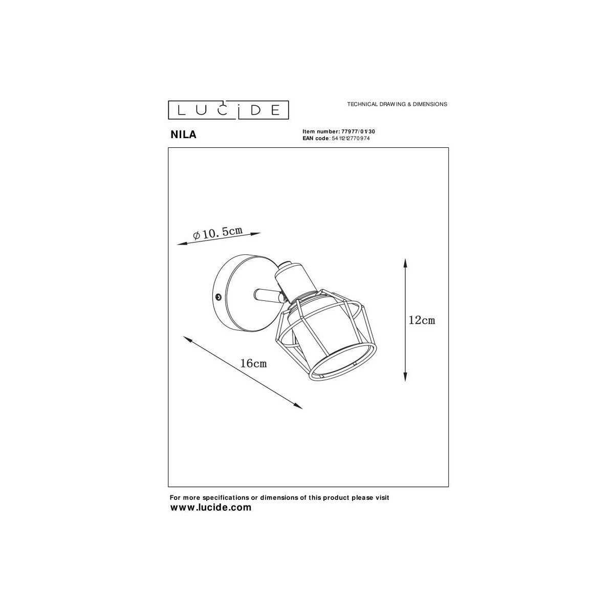 Lucide 77977/01/30 NILA - Reflektor sufitowy - 1xE14 - Czarny