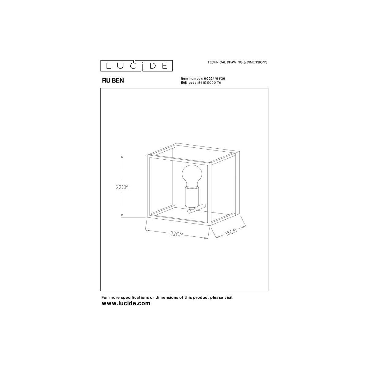 Lucide 00224/01/30 RUBEN - Kinkiet - 1xE27 - Czarny