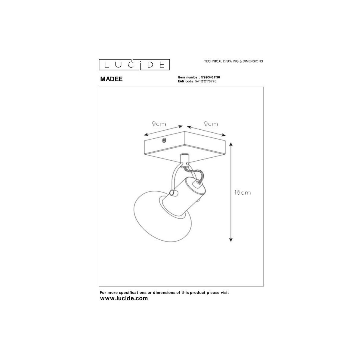 Lucide 17993/01/30 MADEE - Reflektor sufitowy - 1xE14 - Czarny