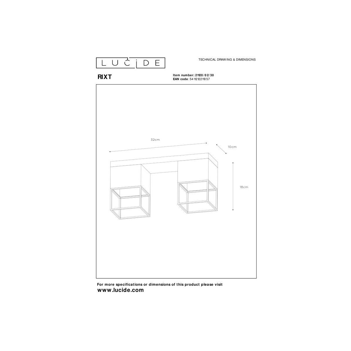 Lucide 21120/02/30 RIXT - Lampa sufitowa wpuszczana - 2xE27 - Czarna