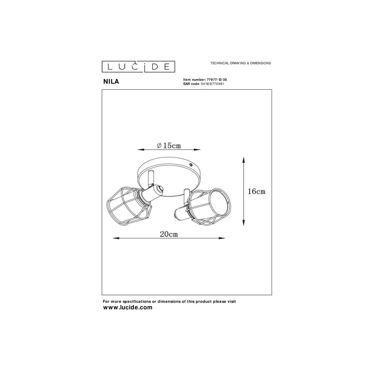 Lucide 77977/12/30 NILA - Reflektor sufitowy - 2xE14 - Czarny
