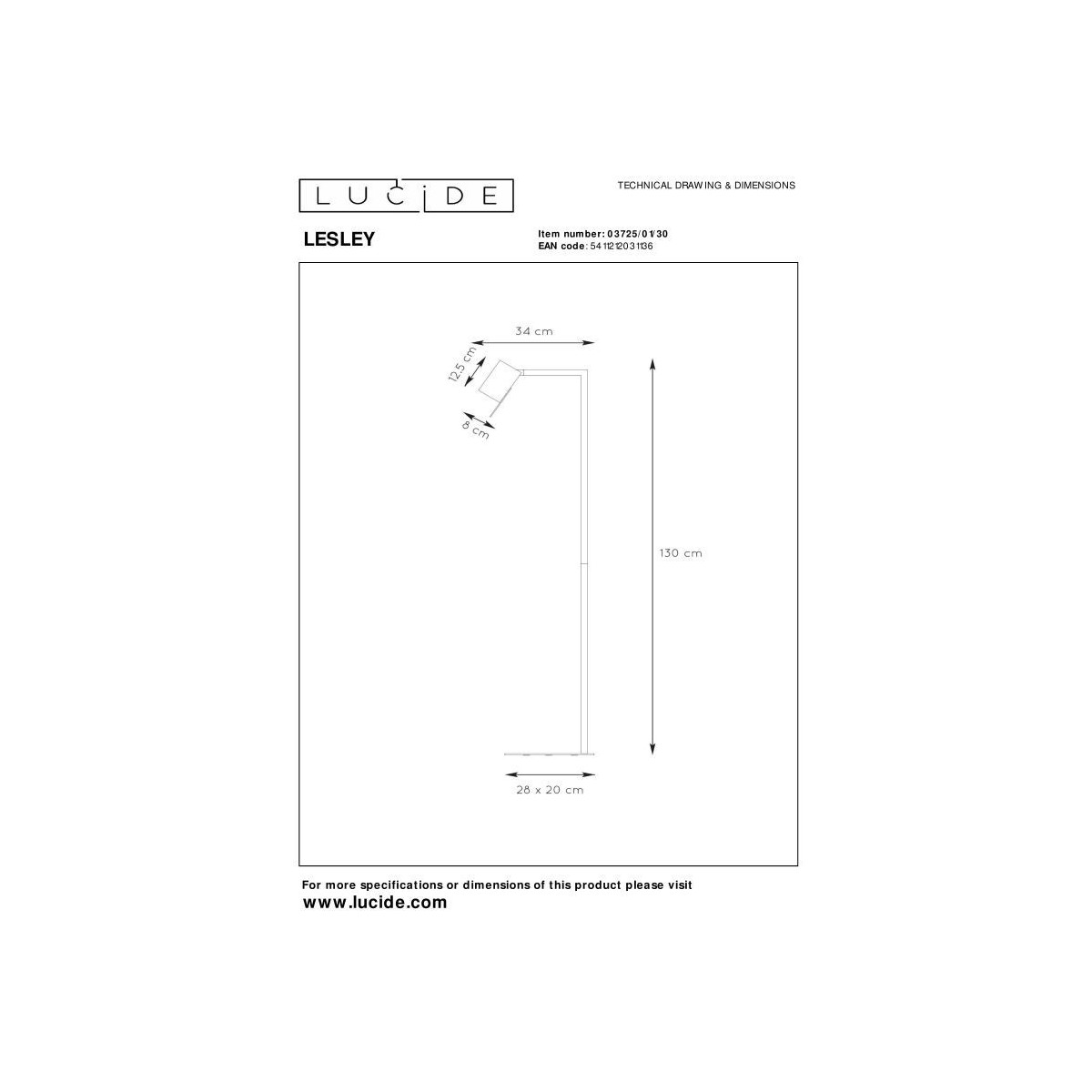 Lucide 03725/01/30 LESLEY - Lampa podłogowa do czytania - 1xGU10 - Czarna